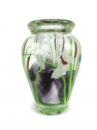 Lundberg Studios David Salazar 1982 Vintage Art Glass Miniature 4 " Vase Signed