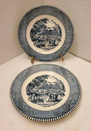 2 Vintage Blue & White Plates 6 1/4 " Dining Bread/dessert Plates Kitchen Home