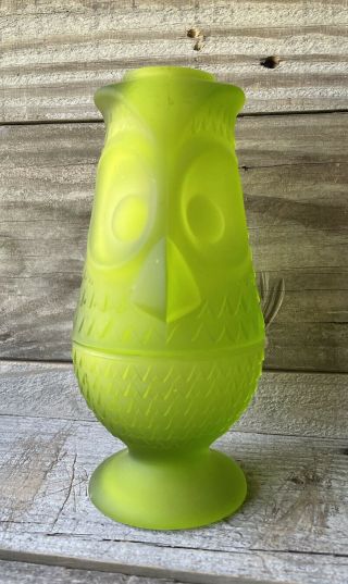 Vintage Viking Art Glass Satin Green Owl Glimmer Fairy Lamp