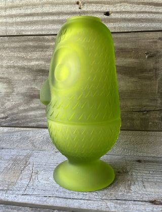 Vintage Viking Art Glass Satin Green Owl Glimmer Fairy Lamp 2