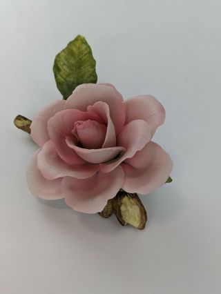 Vtg.  Napoleon Capodimonte Fine Porcelain Pink Flower Rose Figurine
