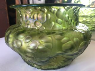Loetz Austria Signed Diaspora Crete Green Art Glass Spittoon Large Form Vase