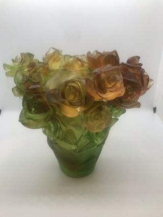 Magnificent Nancy Daum Style Art Glass Rose Vase 21/21/19 Cm 6,  4lb Signed France 2