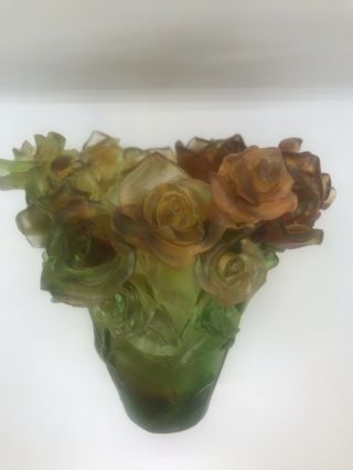 Magnificent Nancy Daum Style Art Glass Rose Vase 21/21/19 Cm 6,  4lb Signed France 3