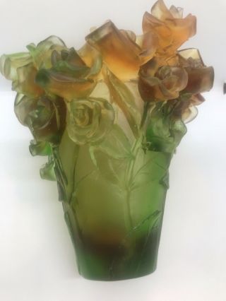 Magnificent Nancy Daum Style Art Glass Rose Vase 21/21/19 Cm 6,  4lb Signed France 4