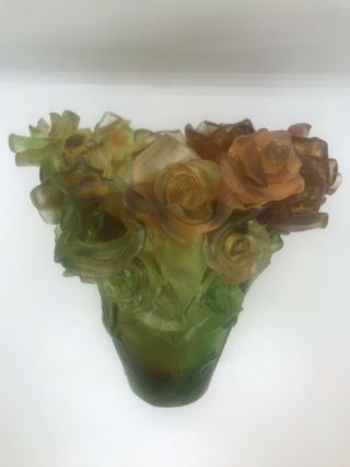 Magnificent Nancy Daum Style Art Glass Rose Vase 21/21/19 Cm 6,  4lb Signed France 5