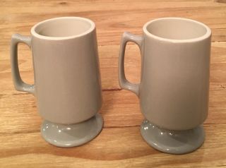Vintage Set Of 2 Hall China Irish Coffee Mug Pedestal Footed Gray White Pottery