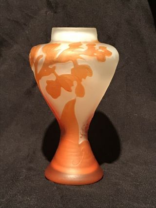 Émile Galle French Cameo Art Nouveau Glass Vase Floral Orange Signed Galle