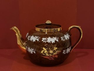 Vintage Gibsons Staffordshire England Brown /white With Gold Trim Coffee/teapot