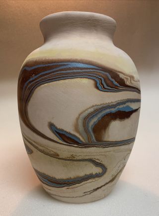 Vintage Nemadji Clay Swirl Art Pottery 8” Vase / Pot Southwestern Hand Made Usa