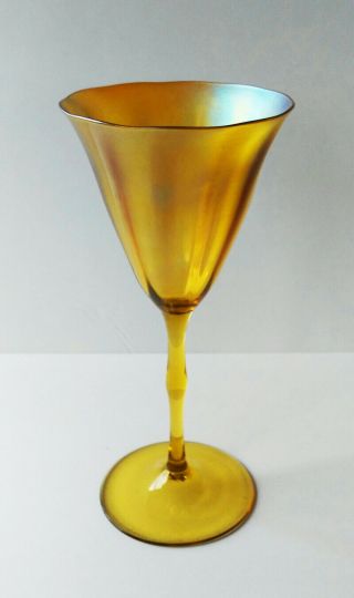 L.  C.  T Louis Comfort Tiffany Hand Blown Gold Favrile Champagne/Wine Glass Goblet 2