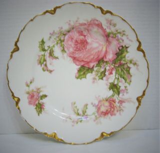Antique Haviland Limoges Decorative Plate Pink Cabbage Rose & Gold