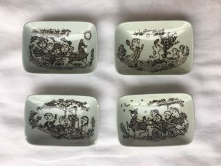 Bjorn Wiinblad Nymolle Denmark " Picnic In Denmark " Set Of 4 Small Dishes/trays