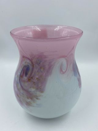 Monart Vintage Glass Vase Early 1900’s Stunning Pink Turquoise Swirl Gold
