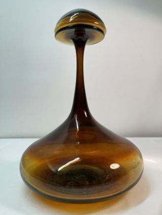 Greenwich Flint Craft Burnt Amber Glass Mushroom Decanter & Stopper.  Mid Century 3
