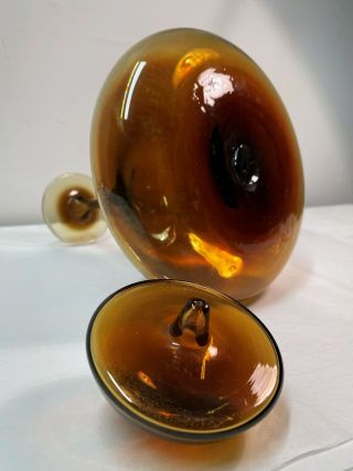 Greenwich Flint Craft Burnt Amber Glass Mushroom Decanter & Stopper.  Mid Century 5