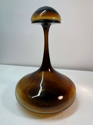 Greenwich Flint Craft Burnt Amber Glass Mushroom Decanter & Stopper.  Mid Century 6