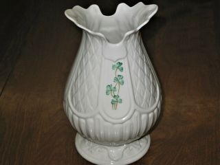 8 " Tall White Belleek Ireland Shamrock Vase 6 " Diameter