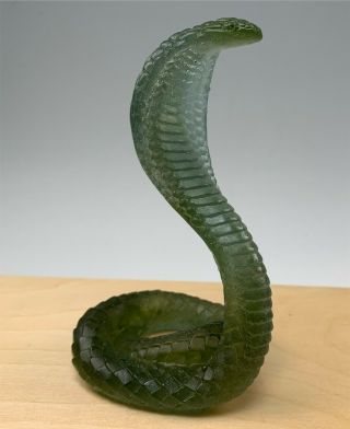 Daum France Pate De Verre Art Glass Green Hooded Cobra Snake Figurine
