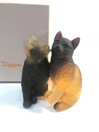 Pair Daum France Pate De Verre Amber/brown Crystal Kittens 05026