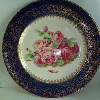 Royal Winton Huge Pink Roses Gold Overlay Dinner Plate