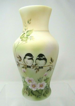 Fenton Chickadee Bird Vase Hp M.  Kibbe 10 1/4 " 2020 3/6