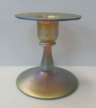 Louis Comfort Tiffany Signed 1927 Lct Favrile Opalescent 4 " Candlestick