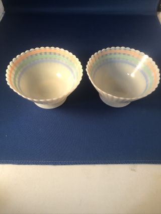 2 Macbeth - Evans Petalware Pastel Striped Cremax Footed Sherbet Dessert Bowls