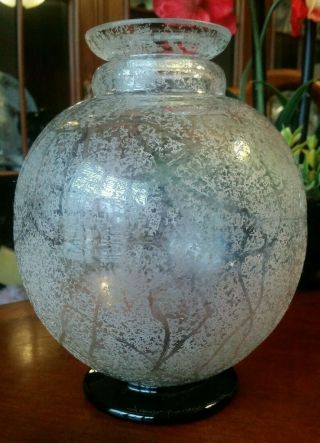 French Art Deco Glass Vase Art Glass Signed By Artist C.  1930