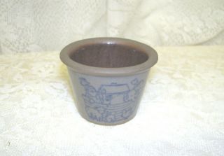 Miniature Stoneware Pottery Bowl Blue On Tan Noah 