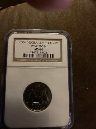 2004 D Ngc Ms64 Wisconsin Wi Quarter Extra Leaf High