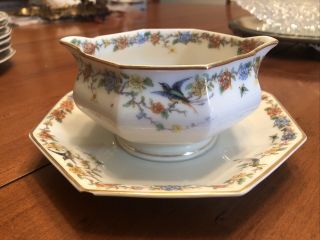 Theodore Haviland Arcadia Gravy Boat Double Spout Attached Underplate