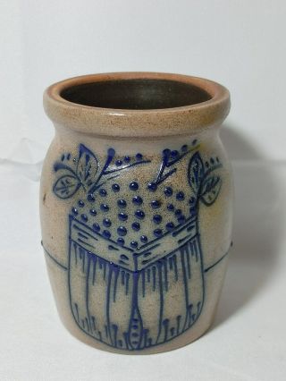 Bbp Beaumont Brothers Pottery Crock Salt Glaze Cobalt Blue Utensil Jar 1991