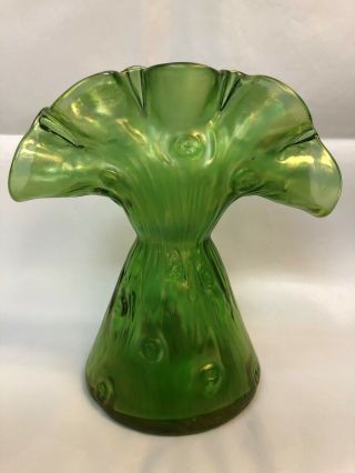 Loetz Art Nouveau Crete Rusticana Green Iridescent Art Glass Tulip Vase Tulpen