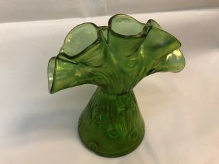Loetz Art Nouveau Crete Rusticana Green Iridescent Art Glass Tulip Vase Tulpen 2