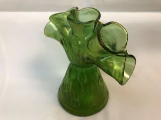 Loetz Art Nouveau Crete Rusticana Green Iridescent Art Glass Tulip Vase Tulpen 3