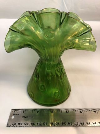 Loetz Art Nouveau Crete Rusticana Green Iridescent Art Glass Tulip Vase Tulpen 4