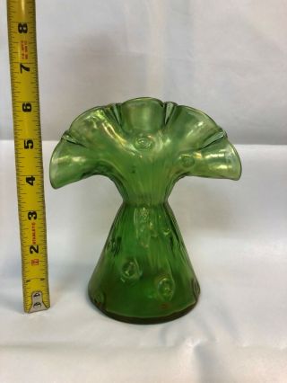 Loetz Art Nouveau Crete Rusticana Green Iridescent Art Glass Tulip Vase Tulpen 5