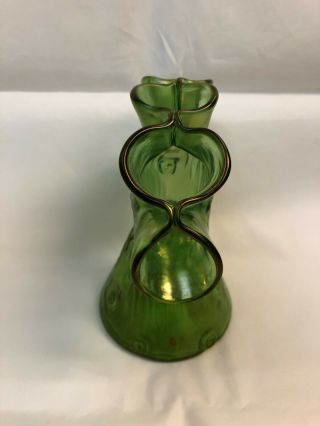 Loetz Art Nouveau Crete Rusticana Green Iridescent Art Glass Tulip Vase Tulpen 6