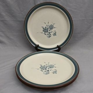 Noritake Stoneware Pleasure 8344 Set Of 3 Dinner Plates Blue Floral 10 1/2 "