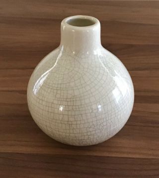 Vintage Pottery White Crackle Glaze Vase Weed Pot Unsigned