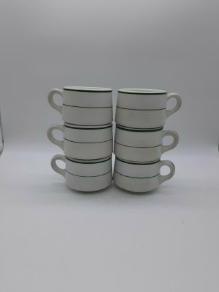 6 Vintage Shenango China Green Stripes White Coffee Mug Cup Restaurant Ware 5oz