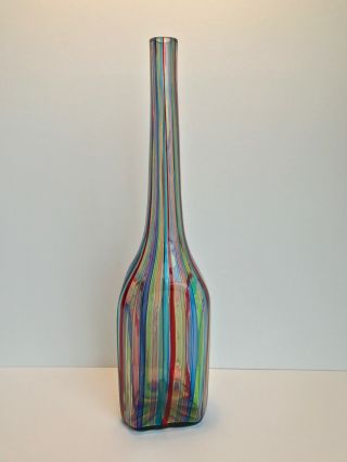 Vintage 1950s Fratelli Toso A Canne Vase Bottle Murano In The Style Of Gio Ponti