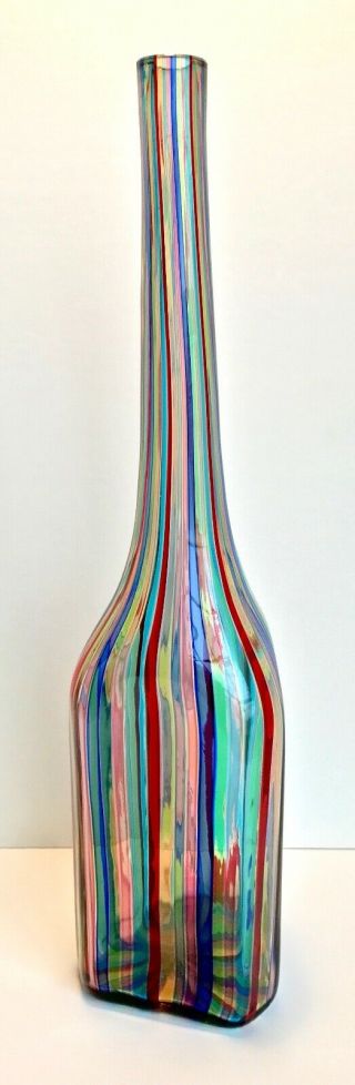 Vintage 1950s Fratelli Toso A Canne Vase Bottle Murano in the Style of Gio Ponti 2