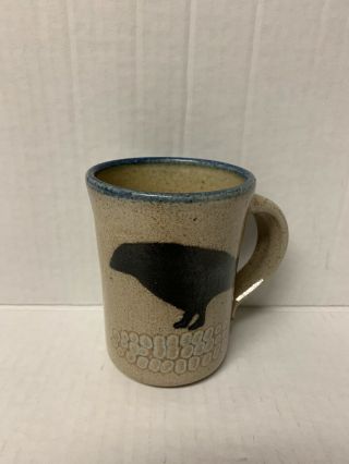Monroe Salt Pottery Crow On Corn Mug Maine 4” Tall