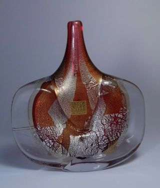Isle Of Wight Michael Harris Fish Vase Art Pink Glass Azurene Signed Silver Gold