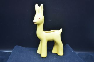 Vintage Yellow Pottery Deer Fawn Planter - ?mccoy - Cold Paint - Adorable