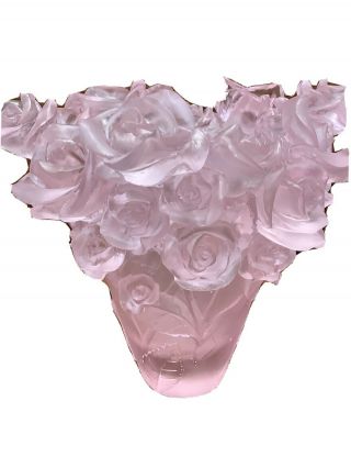 Magnificent Pate De Verre Pink Rose Vase 19/19/22cm Heavy 6.  8 Signed France back 2