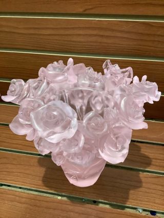 Magnificent Pate De Verre Pink Rose Vase 19/19/22cm Heavy 6.  8 Signed France back 3