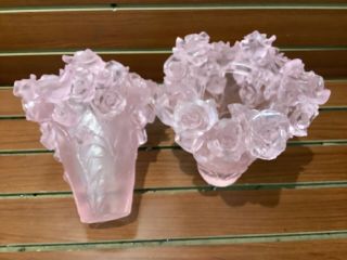 Magnificent Pate De Verre Pink Rose Vase 19/19/22cm Heavy 6.  8 Signed France back 6